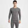 Ropa interior térmica para hombre, conjuntos de invierno para hombre y mujer, Color sólido, cuello redondo, Calzoncillos largos, cálidos, suaves, informales, camisetas de terciopelo de doble cara, pantalones