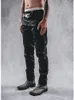 Jeans masculinos revestidos denim urbano calças pretas moda casual calças de corte tridimensional gl skinny men