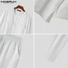 Men's Tracksuits 2023 Men Sets Muslim Clothing V Neck Long Sleeve Kaftan Shirt & Pants 2PCS Loose Solid Islamic Arabic Suits INCERUN S-5XL