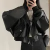 Frauen Leder CP Mit Kapuze Lose Moto Biker Jacken Frauen Mode Faux Mäntel Elegante Herbst Koreanische Kurze PU Weibliche Damen