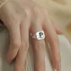 Fedi nuziali Fedi nuziali in argento sterling 925 con pietra quadrata irregolare aperta per le donne Femmina semplice stile retrò fatti a mano gioielleria raffinata Bijoux Compleanno 230712 x0920