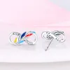 Studörhängen 925 Sterling Silver Colorful Zirconia Floral Dragonfly Fashion Födelsedagsmycken hänge