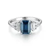 Bröllopsringar Kuololit 1CT Blue Ring för kvinnor Solid 14K 10K Yellow Gold Origanal Emerald Cut Engagement Christmas 230920