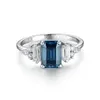 Anneaux de mariage Kuololit 1CT bague bleue pour femmes solide 14K 10K or jaune Origanal taille émeraude fiançailles noël 230920