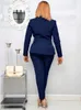 Plusstorlekar Afrikanska kvinnors lilla kostym med långa ärmar och distinkta läderbälte för pendling plus tvådelade GHJTS 230919