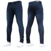 Herr jeans mode byxor hög midja blixtlås stretch casual smal plus size blyerts mager