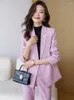 Calças femininas de duas peças elegante rosa formal profissional senhoras negócios ternos de trabalho com jaqueta casaco outono inverno pantsuits