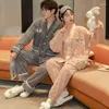 Homens sleepwear moda coreana flanela para casais inverno quente nightwear mulheres e homens quimono pijama conjunto coral velo homewear