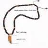 Hoge Kwaliteit 24 Inch Ontwerp Natuursteen Zwart Matte Onyx Tijgeroog Kralen OX Hoorn Hanger Ketting Voor Mannen Necklaces302D