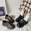 Geklede schoenen Britse stijl Dames Leer Retro Bruin JK Uniform Mode Platform Blokhak Veterschoenen Casual 2023 Herfst