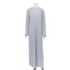 Robes décontractées de base Robe longue plissée décontractée Femmes Mode O-cou Robe à manches longues Été Élégant Lâche Club Robe de soirée Tenues de vacances Gris 230920