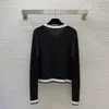 2023 Autumn Black Sliver Contrast Trint Knity Sweter SWEAT LONG SLICK NORD SCICK DOUBLE SWEATRES SWARESS B3S201409