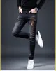 Men's Jeans High Quality Slim-fit Lightweight Black Denim Pants Trendy Prints Decors Ripped Casual Pants Stylish Sexy Street Jeans ; 230920