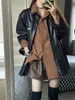 Womens Leather Faux Korean Black Pu Jacket Kvinnor Autumn Retro Street Solid Color Fashion Loose Casual Midlength 230919