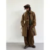 Män blandar Autumn Retro Trench Coat Män kvinnor Långt lapel Casual Street Overcoat Harajuku Solid Color Loose Cargo Jacket Korean Fashion Tops 230920