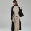 Women's Long Woolen Jacket Winter Temperament Contrast Hepburn Style Woolen Coat Girl