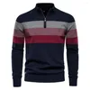 Suéter masculino de malha casual de inverno, suéter de malha de alta qualidade com meia gola alta, pulôver listrado combinando com cores US 2XL