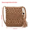 Portafogli Borsa a tracolla in paglia intrecciata con nappa Boho Scava fuori Borsa a tracolla all'uncinetto Borsa da donna in macramè da spiaggia