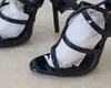 Amerikansk designer Hot Style Gold Ankle Wrap Women's Dress High Heel Sandals Summer Open Toe Pump Shoes Stiletto klackar 008