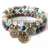 MG0672 Picasso Jasper Ohm Bracelet Natural Crzay Agate Mala Beads Bracelet New Design Moss Agate Lotus Charm Bracelet263t