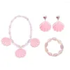 Halskette Ohrringe Set Kinder Schmuck Rosa Muschel Prinzessin-inspirierte Kinder mit Kunstperlen Muscheln für Cosplay