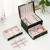 Jewelry Boxes 1pcs Multi Functional Three Layer Leather Drawer Style Box Earrings Lock 230920