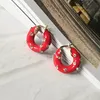 Hoop Huggie Red Blue Color Metal Small Thick Earrings For Women Dainty Rhinestones Hoops Solid Round Circle265a