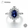 Bröllopsringar Yezoxa skapade Sapphire 925 Sterling Silver Halo Ring for Women Storlek 6 7 8 230920