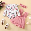 Ensembles de vêtements 3pcs Casual Floral Ruffle Jarretelle Jupe Bandeau Bébé Filles Romper Set Poshoot Manches Longues Fête Né Anniversaire Globalement