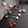 Boucles d'oreilles en pierre naturelle sculptée, Mini petite citrouille, cristal d'agate, goutte de pierres précieuses avec pierres précieuses noires, cadeau de fête pour femmes E519