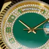 Diamant Montre Homme 40mm Montre-bracelet verte Montre-bracelet mécanique automatique Montre de Luxe Bracelet en cuir Montres-bracelets de mode Double Calendrier