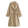 Dames Trenchcoats TRAF Jas Herfst Vrouwen 2023 Chic Rechte Revers Lange Jas Mode Straat Elegante Riem Jeugd 230920