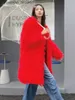 Frauen Pelz Faux Pelz 2023 Herbst Winter Neue Rot Faux Pelz Mantel V-ausschnitt Lange Stil Jacke Shaggy Oberbekleidung Frauen der Kleidung Kostenloser Versand L230920