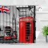 Dusch gardiner London Street View duschgardiner Big Ben Red Phone Booth Bus Printing Retro Wall Decor Tygskärmkrokar Badrumsgardin Set 230919