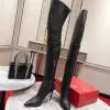 Schwarze Overknee-Stiefel aus echtem Leder, Stiletto-Absätze, spitze Zehenstiefel, seitlicher Reißverschluss, oberschenkelhoher Stretch-hoher Stiefel für Damen, Luxus-Designerschuhe, Fabrikschuhgröße 35–42