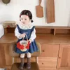 Clothing Sets Autumn Baby Girl 2PCS Clothes Set Cotton Long Sleeve Embroidery Flower Shirt Denim Suspender Skirt Suit Toddler Outfit 230919