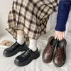 Zapatos de vestir estilo británico cuero de mujer retro marrón jk uniforme moda plataforma bloque tacón con cordones casual 2023 otoño