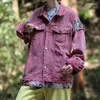 Herenjassen Amerikaanse Retro Roze Gesplitste Denim Jas Mannen Vrouwen Casual Losse High Street Vintage Paar Tops Mannelijke Kleding