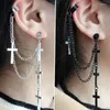 Dangle Brincos Punk Preto Cruz Espada Piercing de Orelha com Corrente Longa Pendurada Gota Para Mulheres Homens Festa Jóias