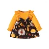 Girl Dresses Thanksgiving Little Dress Infant Baby Outfit Long Sleeve Turkey Letter Print Tulle A-line