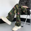 Jeans masculinos carga homens moda reta magro high street primavera outono camuflagem calças respingo tinta estilo americano hip-hop