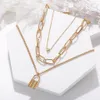 Pendant Necklaces Women Hip Hop Gold Padlock Heart Lock Pendants Multi-layer Thick Chain Statement Necklace Sweater Jewelry288l