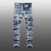 Jeans masculinos bootcut vintage alfabeto hop impressão hip s para homens noir homme destruído rasgado jean skinny estiramento denim calça