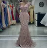 2023 Aso ebi 아랍어 핑크 인어 댄스 파티 드레스 크리스탈 구슬로 된 저녁 공식 파티 두 번째 리셉션 생일 약혼 가운 드레스 로브 드 소리 ZJ371