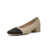 Sapatos de vestido Mid Heel Couro Genuíno Multi-Color Mulheres Square Toe Bombas Grosso Design de Marca Senhora Calçado 2023 Tamanho 40