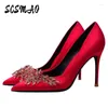 Scarpe eleganti 2023 da donna rosse da sposa tacchi squisiti elegante stiletto vino cinese da sposa