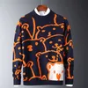 Męskie swetry męskie jesienne swobodne wzór niedźwiedzia polarnego modny szczupły bawełniany długie rękaw okrągły kołnierz męski ciepłe pulovery pomarańczowe 230919