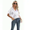 Damesblouses Mode Casual losse shirts Dames Satijn Elegante effen kleur Korte mouw Tops Blusas Mujer