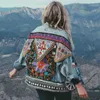 Women Blends Jacket Spring Boho Denim for Women Floral Appliques Embroidery Vintage Coat Long Sleeve Outerwear Female Coatee 230920