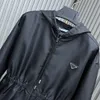 Prrra Classic Original Designer Women's Nylon Jackets Fashion Triangle Hooded Jacket Brands Black Zipper Casual Sports Windproof Waterproof Windbreaker Coats